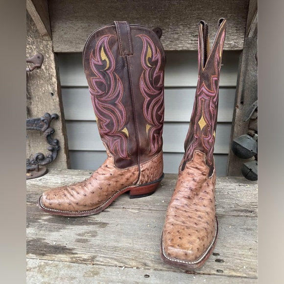 Ladies 8 1/2 Justin Full Quill Ostrich Western Cowboy Boots - Picture 1 of 9